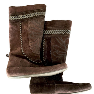 Vintage Lucky Brand Stitched & Embossed Suede Moccasin Style Boots